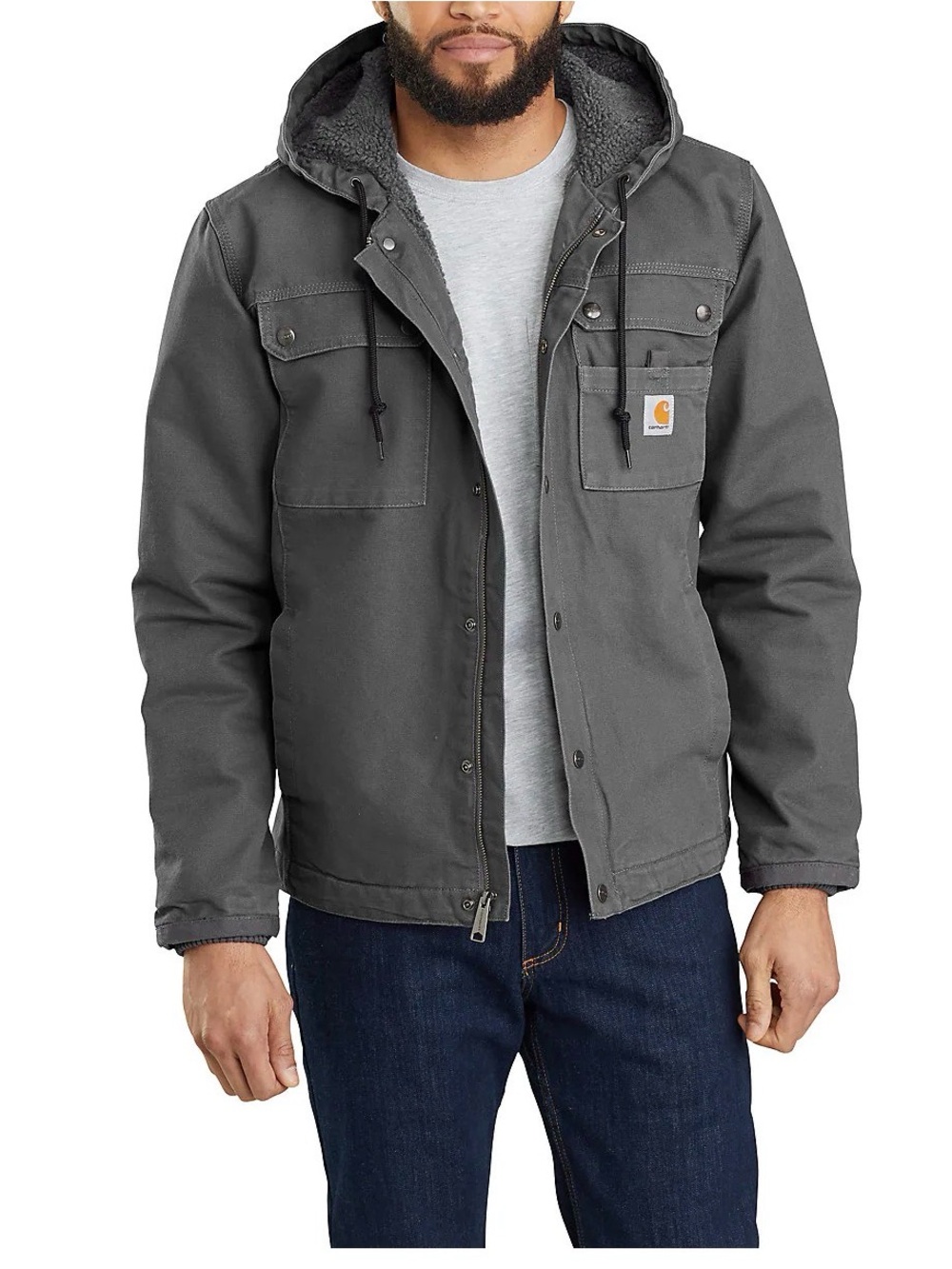 Carhartt 2XL Sherpa Lined Hooded Duck Canvas Work Jacket Gray Gravel